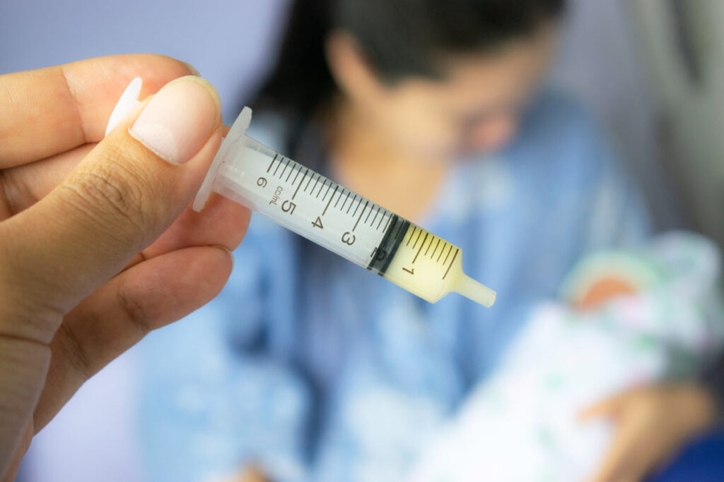 Some parents express colostrum before birth in case baby needs to be supplemented. It can be fed from the syringe when it is thawed.